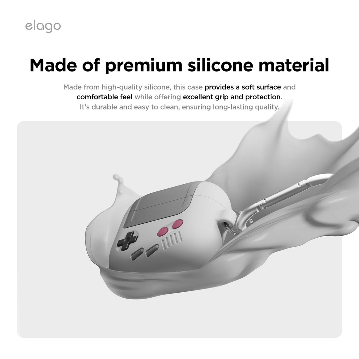 elago AW5 open with AirPods 4th gen inside showing precise fit and access