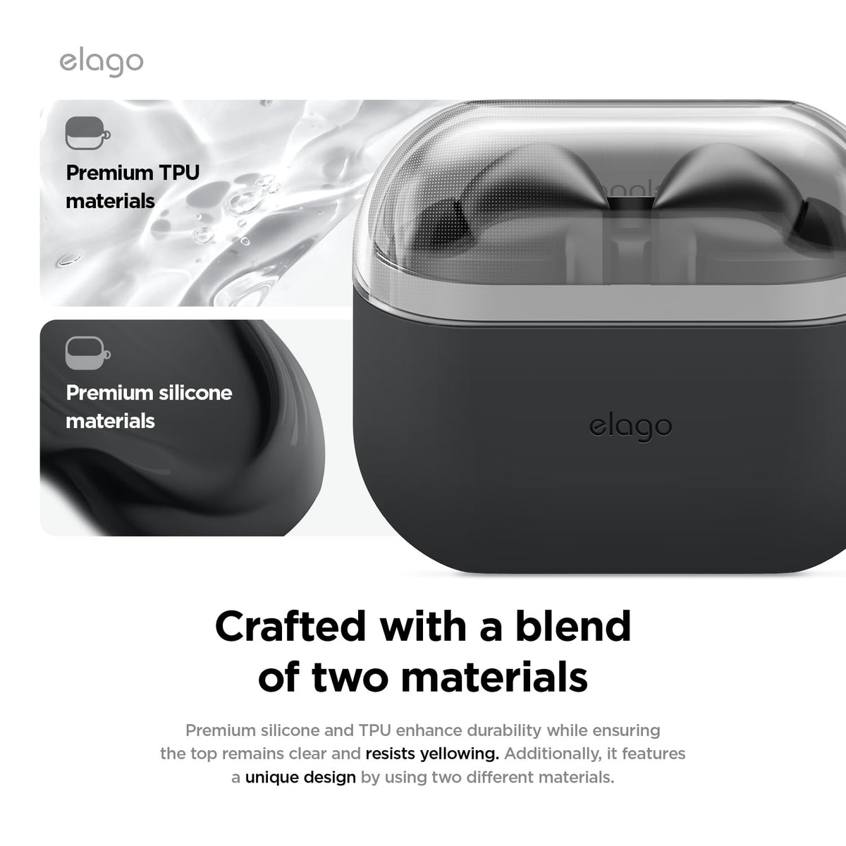 elago Buds 3 Pro Duo Case with carabiner attached for easy carry