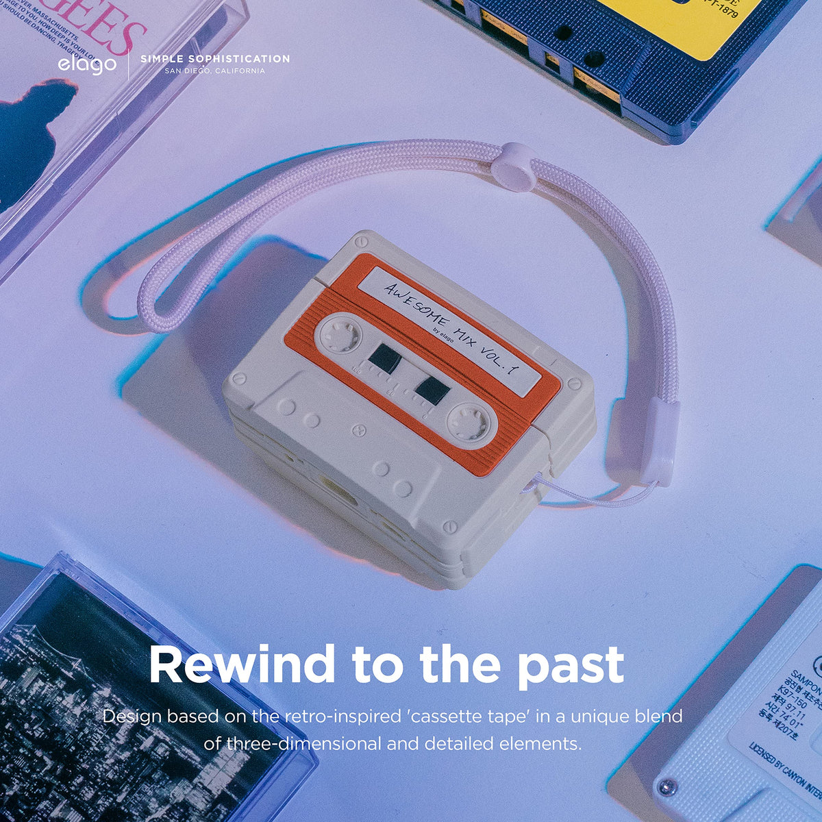 elago cassette case in lifestyle street scene showing vintage flair and everyday use