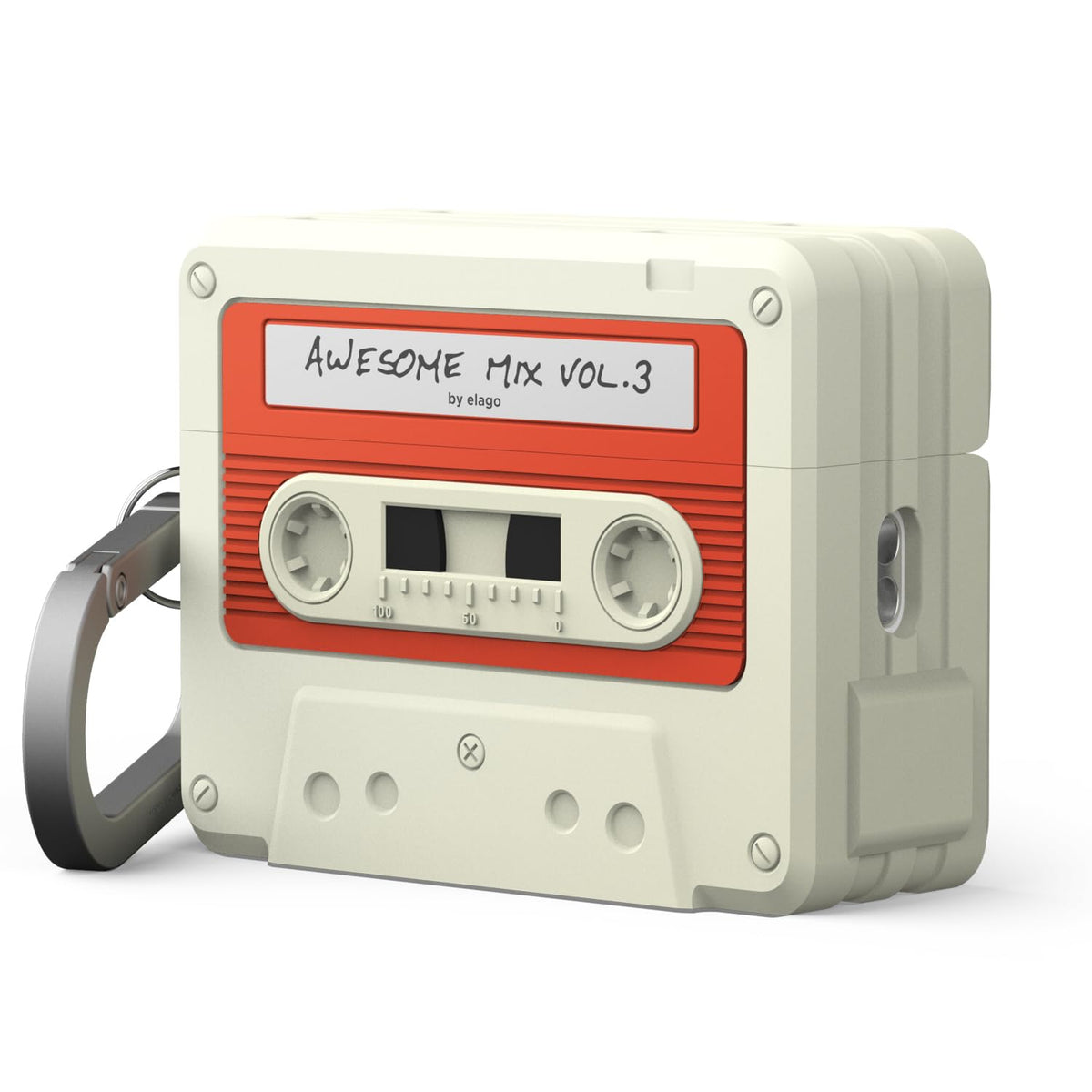 elago cassette tape case for AirPods Pro 3 — front view with retro style and precise fit.