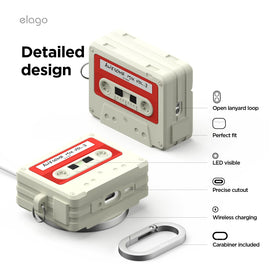 elago cassette tape case AirPods Pro 3 — close-up silicone texture for grip.