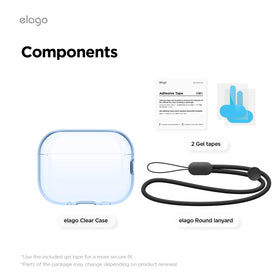 Elago clear case for AirPods Pro 3, close-up of soft TPU texture.
