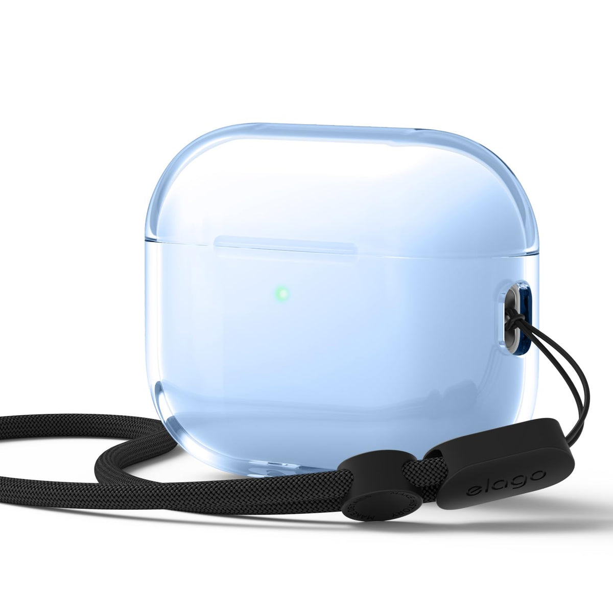 Elago clear case for AirPods Pro 3, aqua blue, front view showing precise fit.