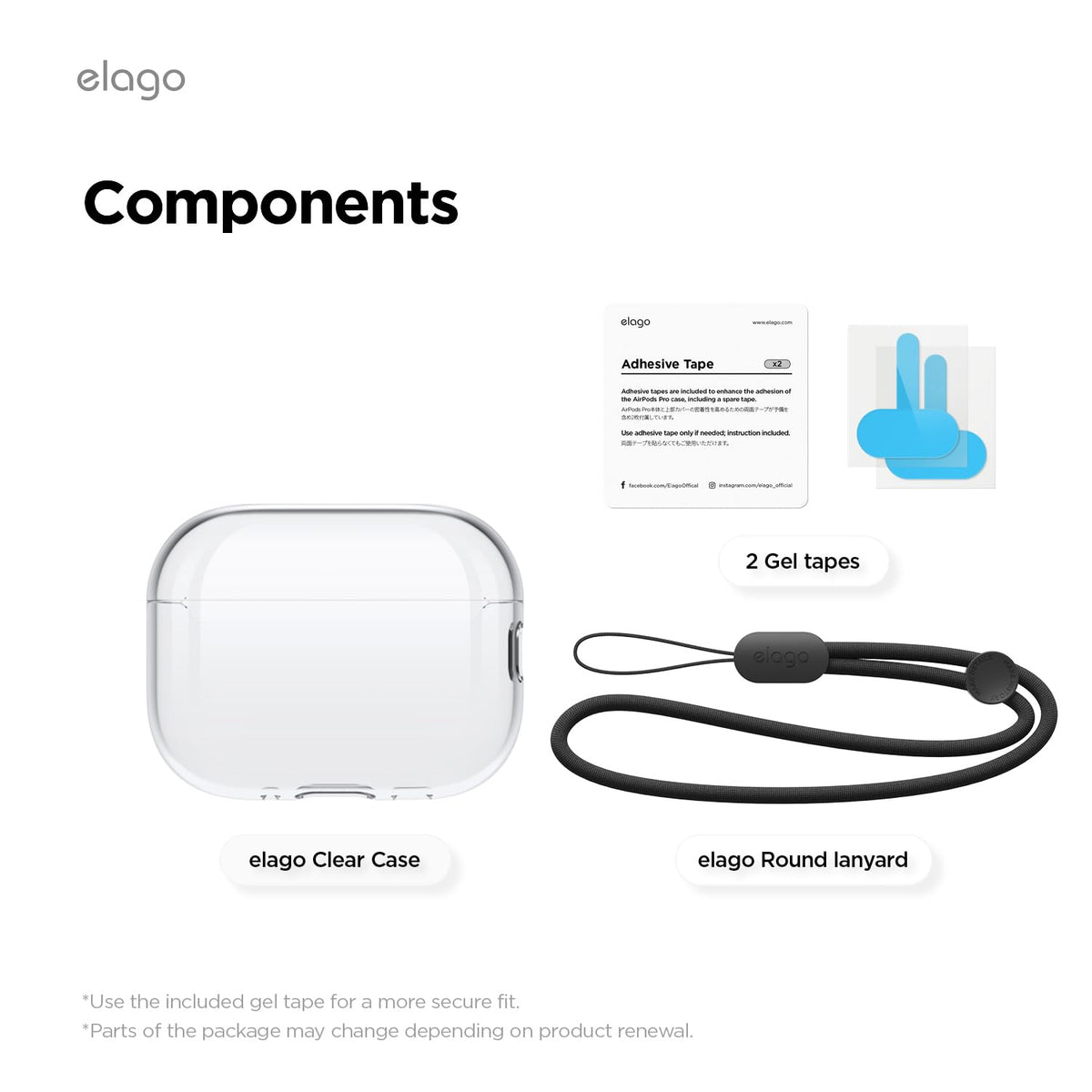 elago Clear Case for AirPods Pro 3, straps included for easy carry