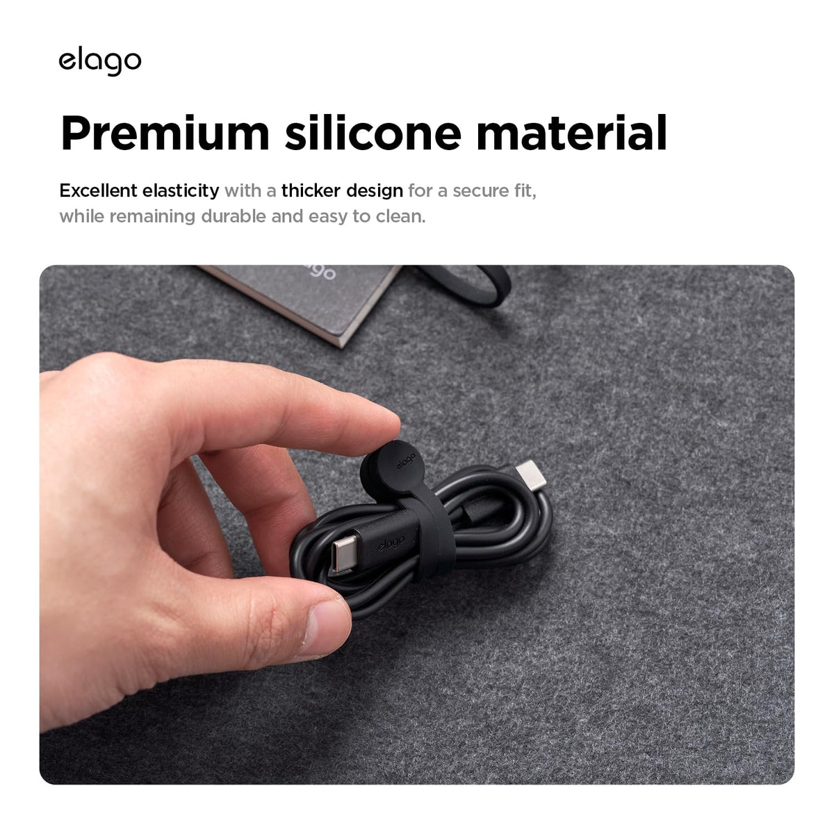 elago desk organization with magnetic cable ties reduces desk clutter