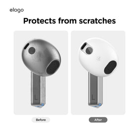 Elago ear tips cover installed in the Buds 3 case with easy access to controls.