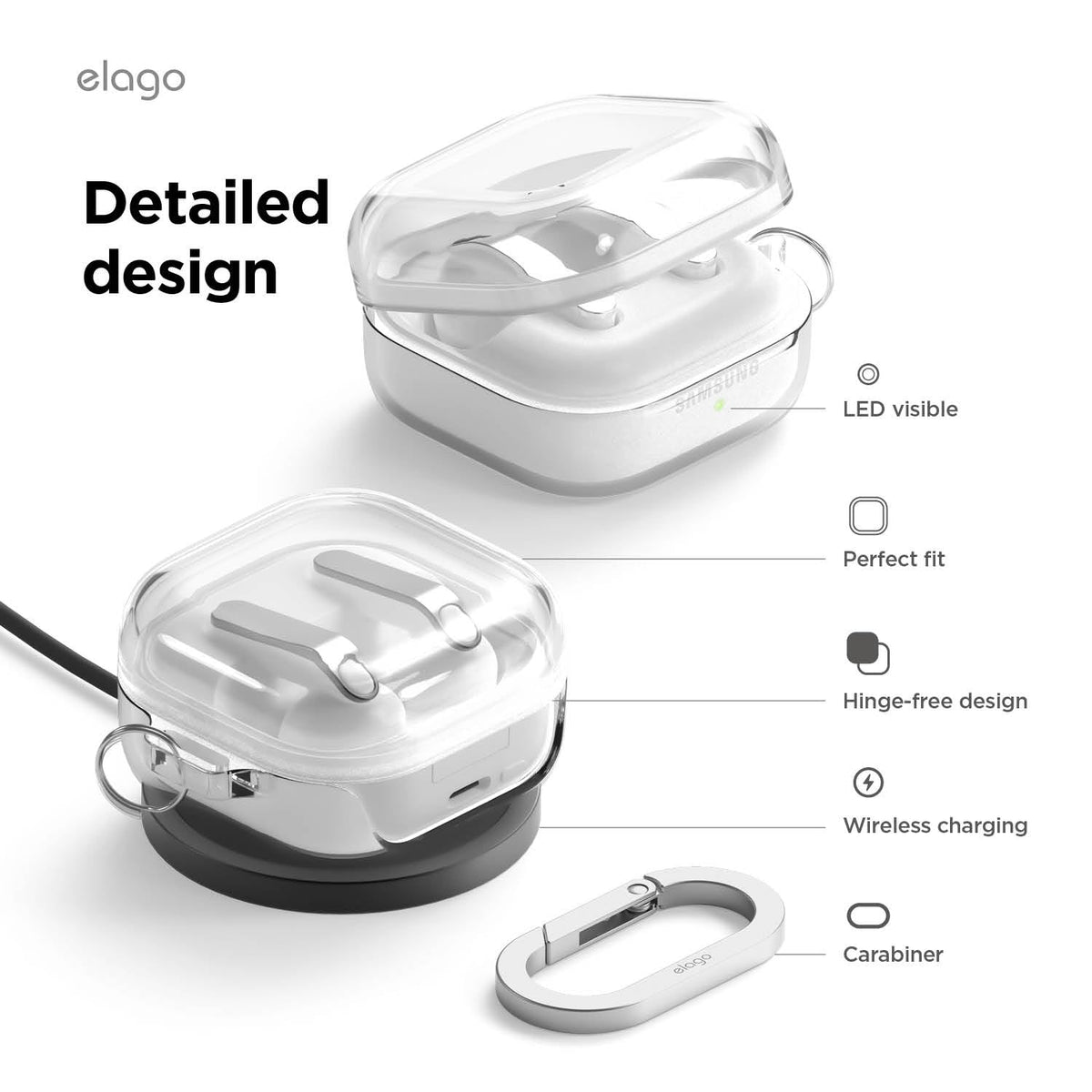 Elago Galaxy Buds 4 Pro case supports wireless charging without removal.