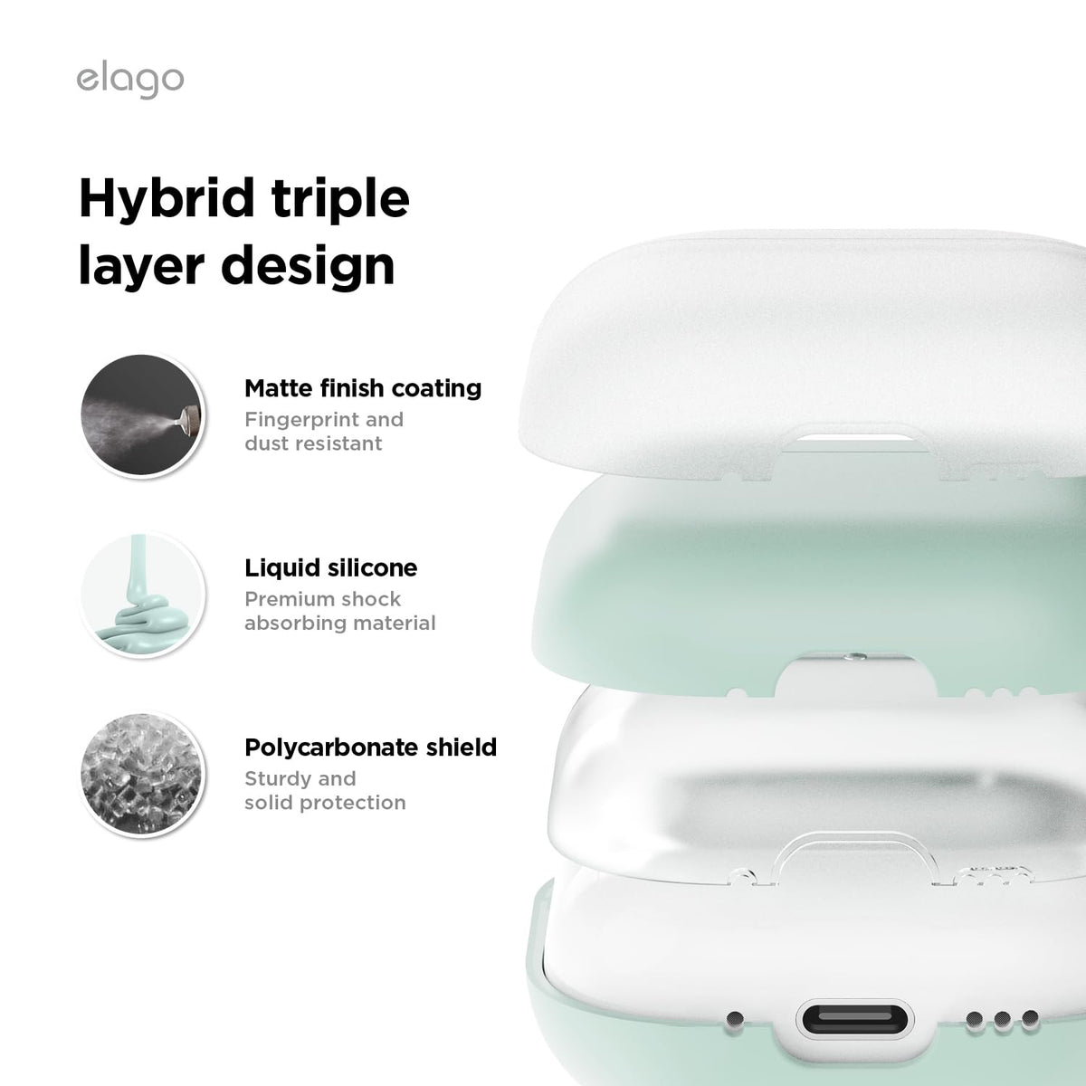 Elago Liquid Hybrid AirPods 4, side view, comfortable grip during daily commutes