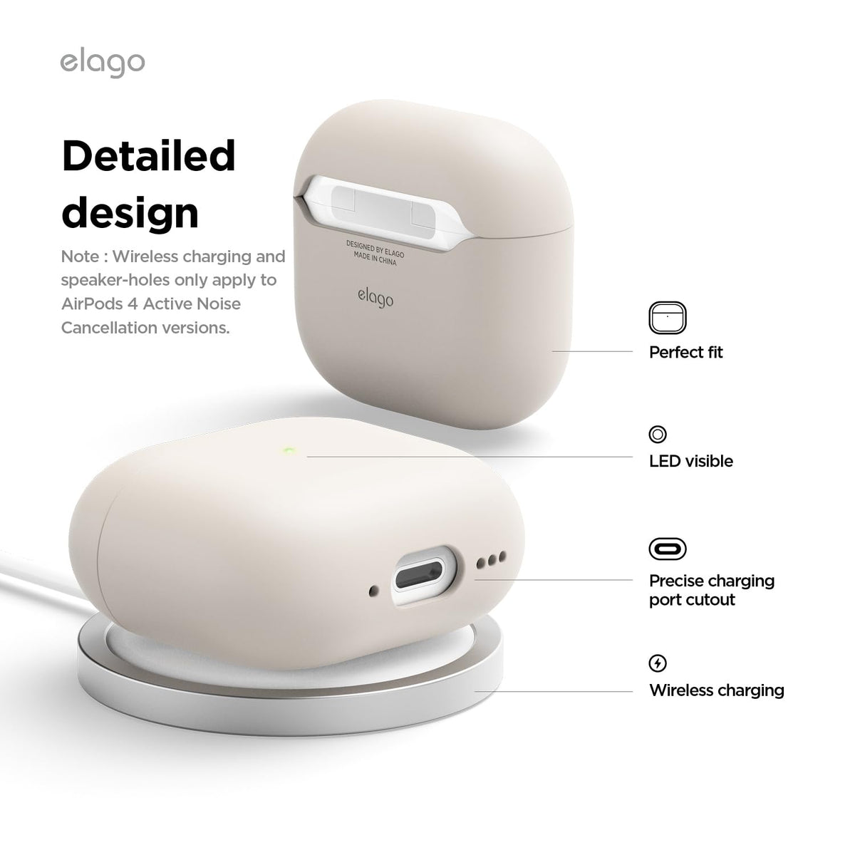 Elago Liquid Hybrid AirPods 4 Stone grip texture aids steady handling.
