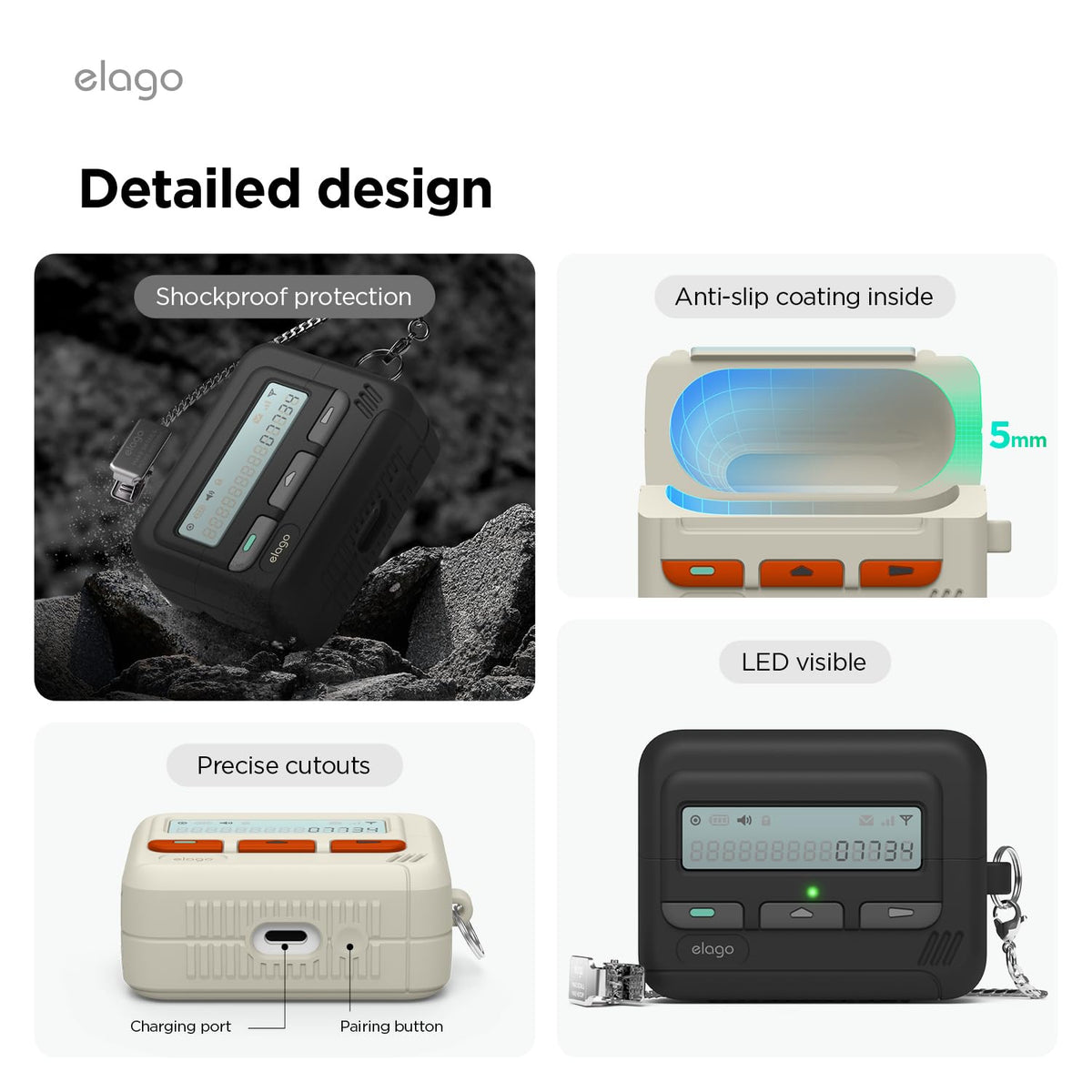 elago pager case lanyard and carabiner attached for hands-free carry