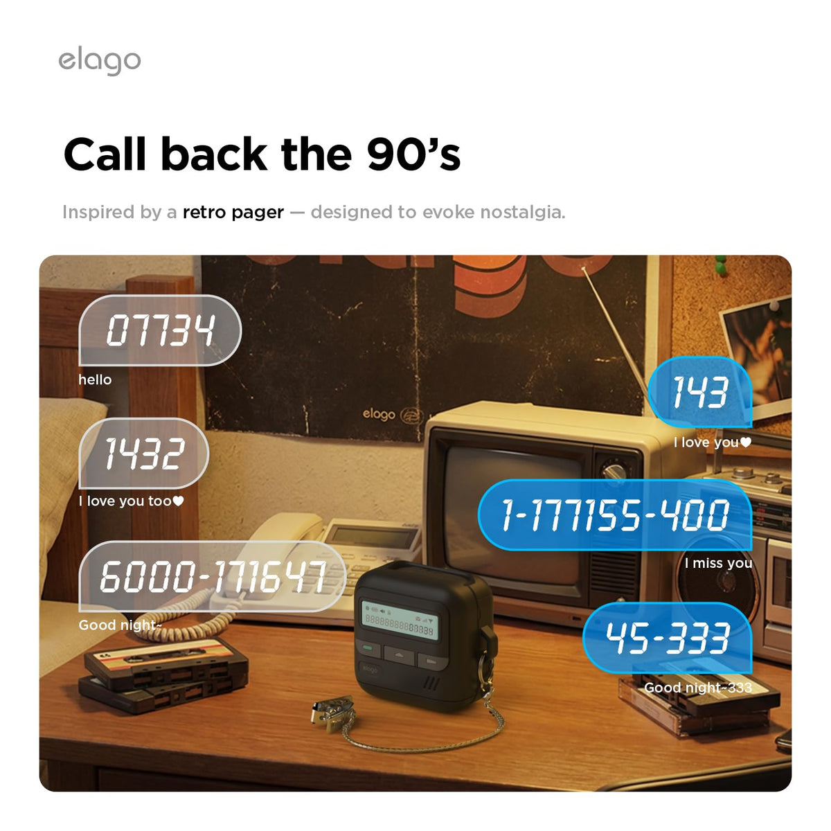 Retro pager-style front view of the Elago case.
