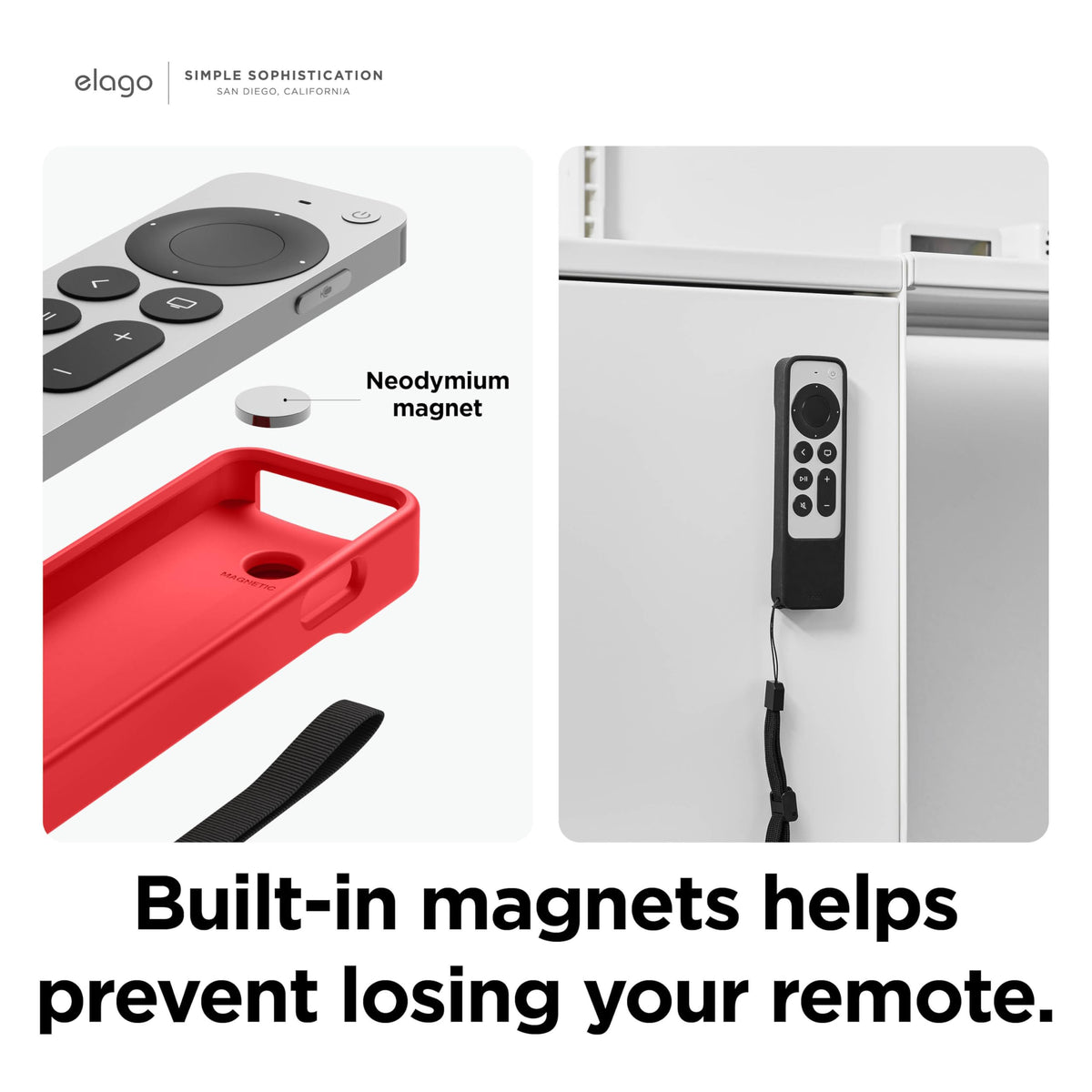 elago R1 red case with magnet attachment helps locate the remote on metal surfaces