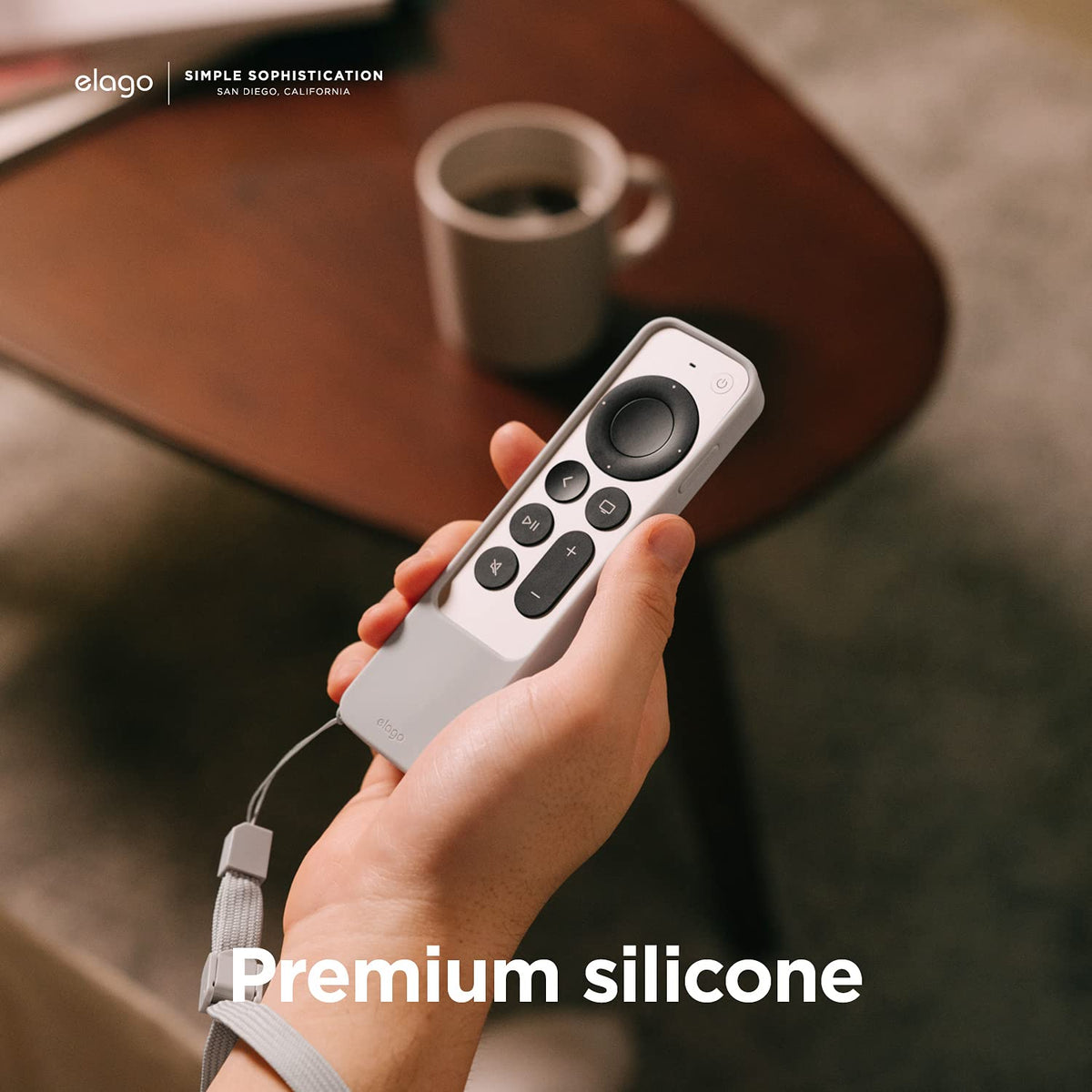 elago R4 with Apple TV remote inserted demonstrating full accessibility