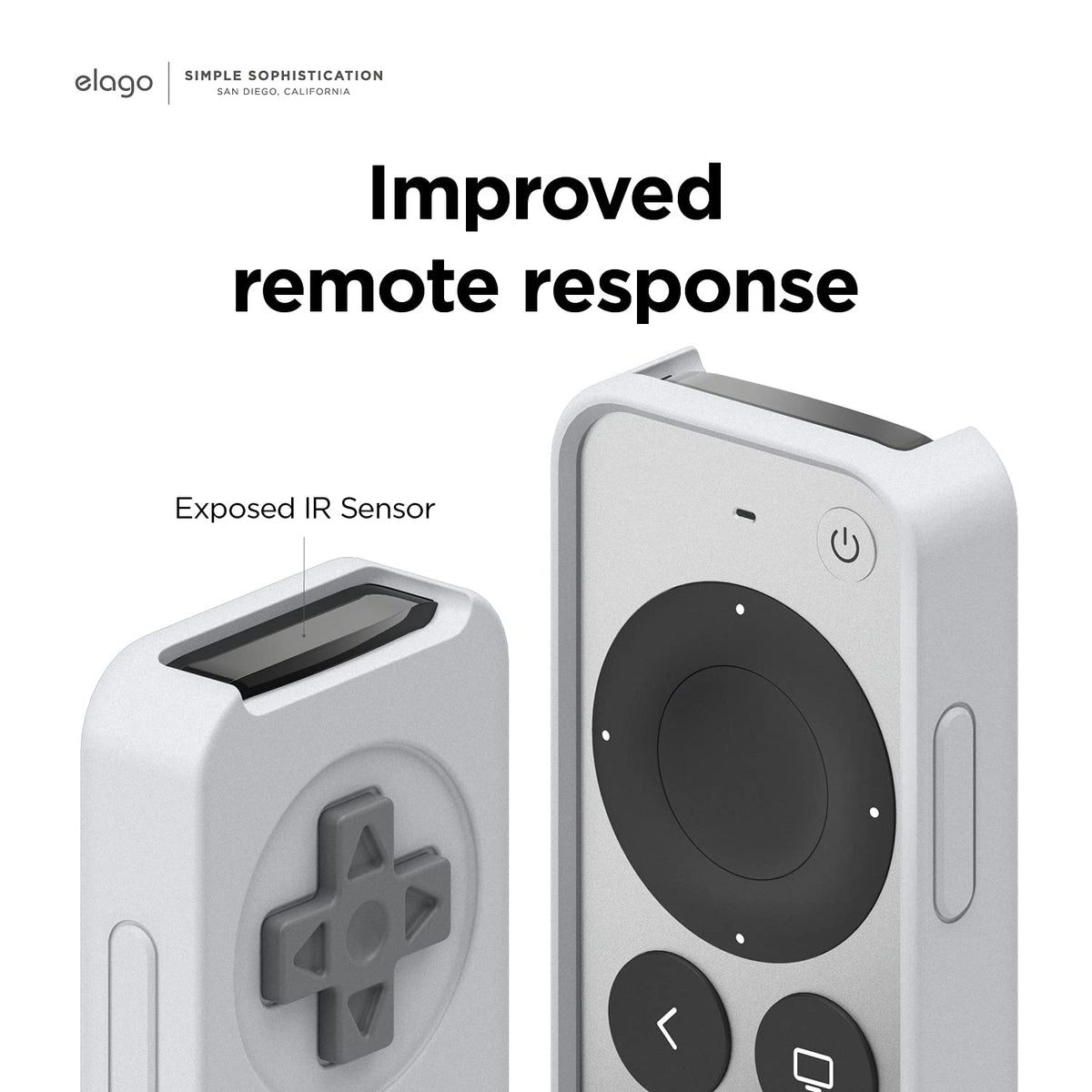 elago R4 beside Apple TV remote to show size and slim protective profile