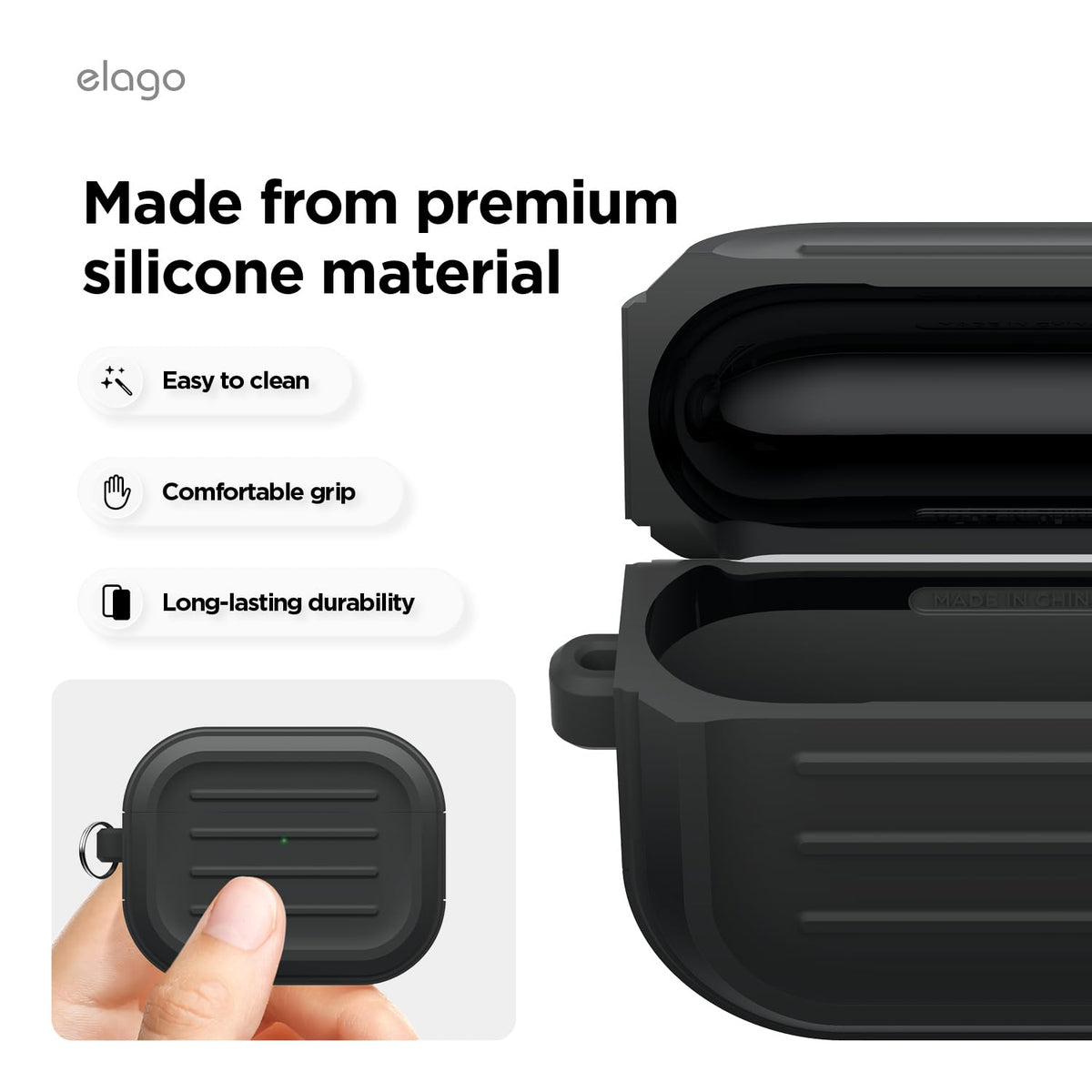 elago Soft-touch silicone grip resists dirt and improves grip.