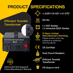 ELC T Series 1000W CE certification and warranty badge assures reliability.