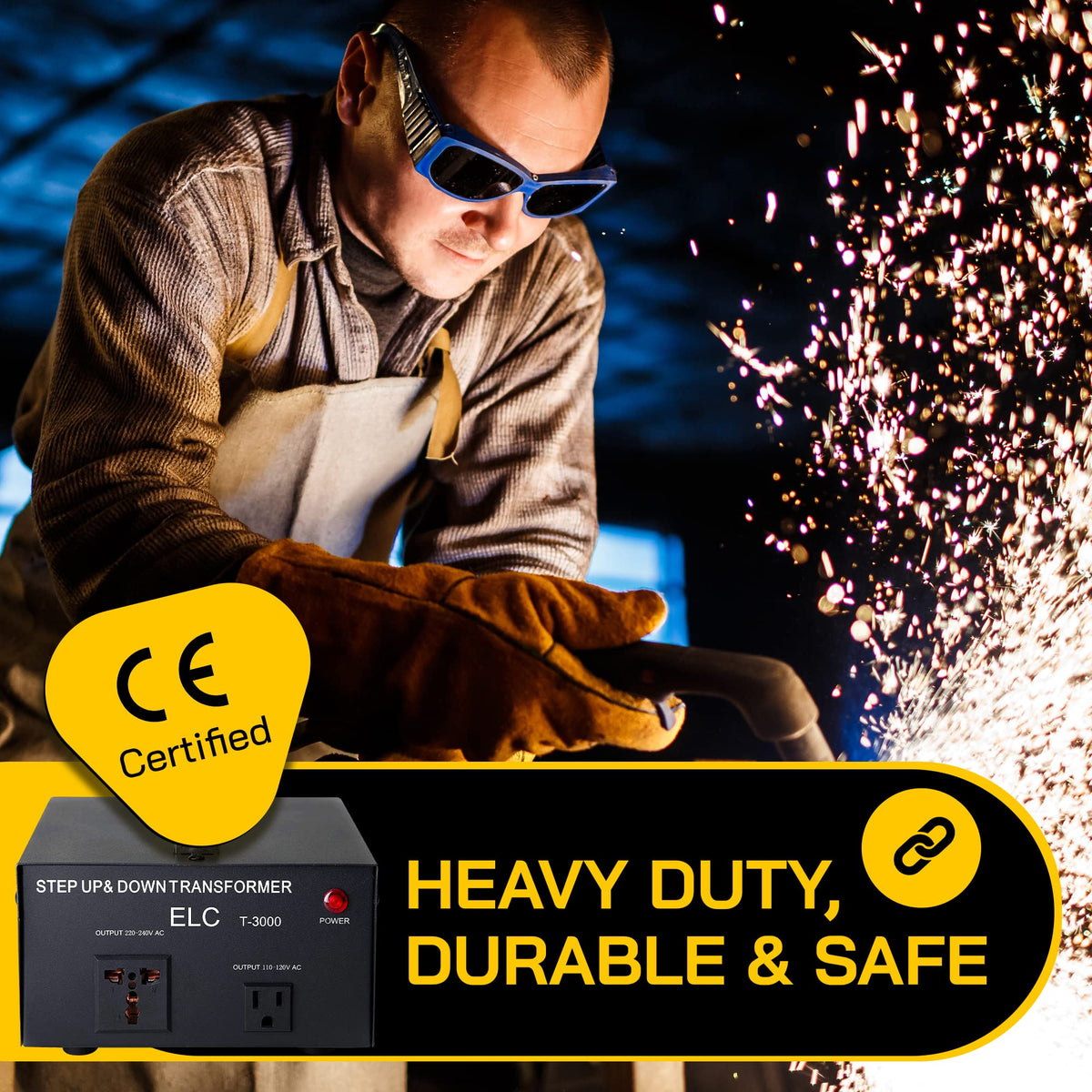 Heavy-duty cord with standard US 3-prong plug on the ELC T Series.