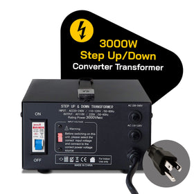 ELC T Series step-up/down connection showing 110V to 220V conversion.