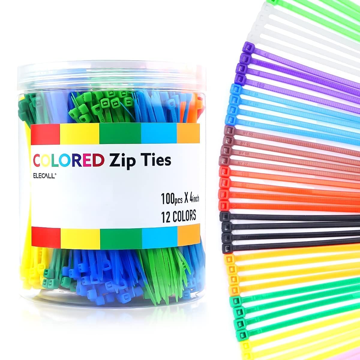 ELECALL 12-color zip ties pack for bulk organization and color coding.