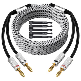 Elecan 14 AWG speaker cable 30 ft with white nylon braided jacket for durable connections