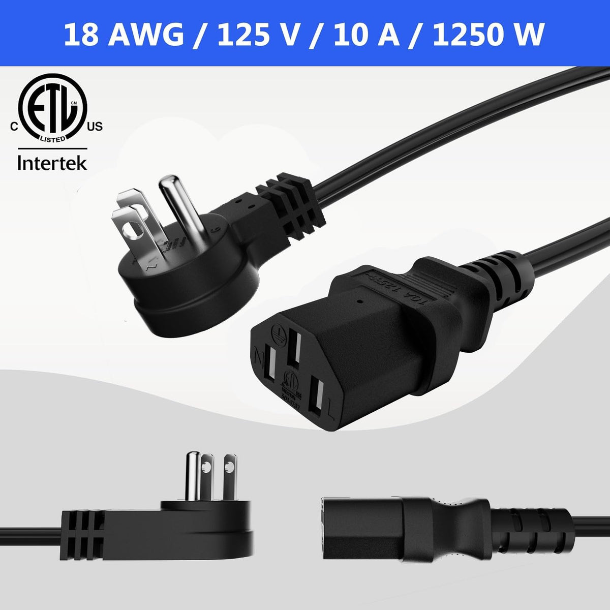 Elecan ETL-certified cord meets safety standards for home and office electronics.