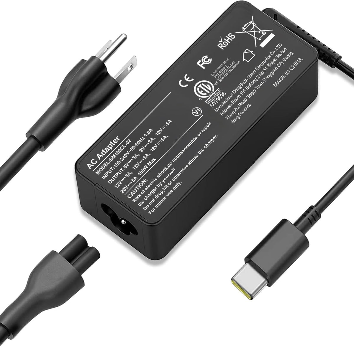 ELECBRAIN 100W USB-C charger front view highlights compact design and universal compatibility.