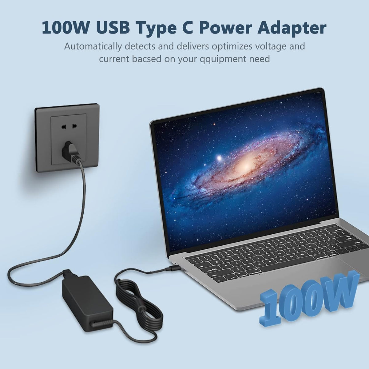 ELECBRAIN 100W USB-C charger in use with a laptop demonstrating universal compatibility.