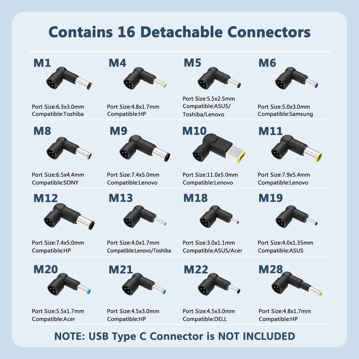 ELECBRAIN 90W adapter 16 tips collection enables cross-brand compatibility.