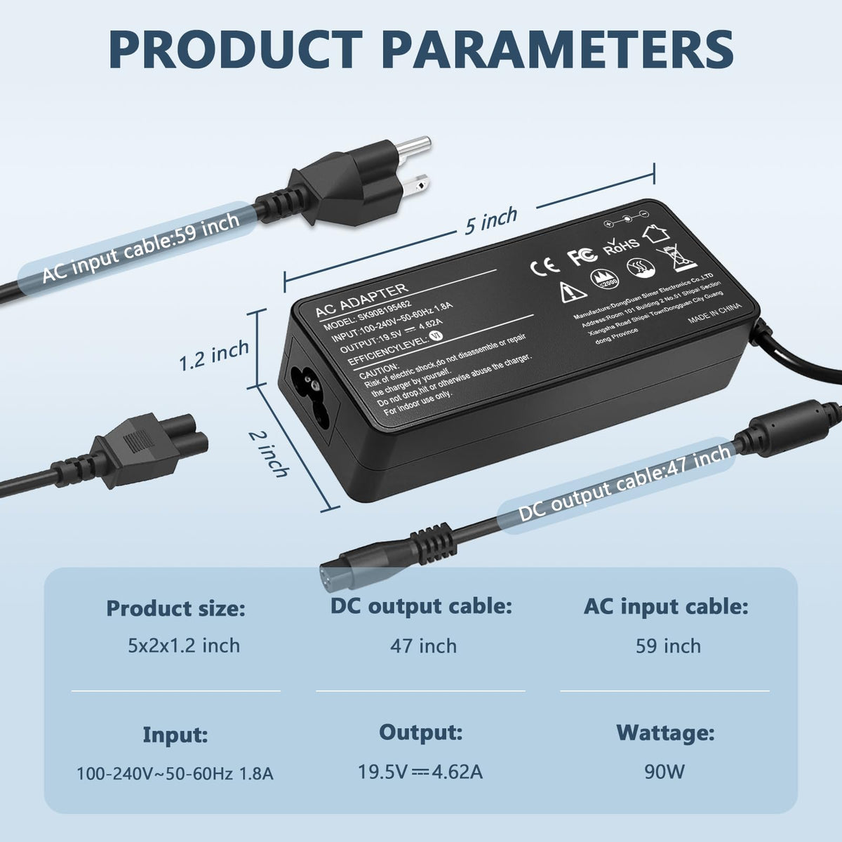 ELECBRAIN 90W universal adapter back panel with safety vents for stable charging.