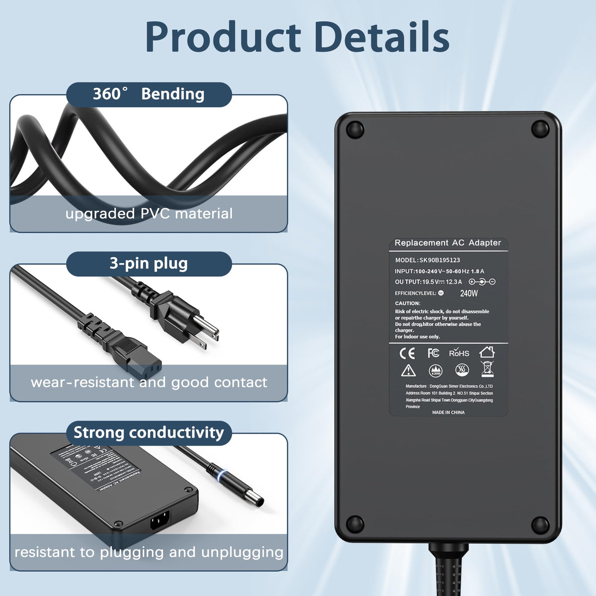 ELECBRAiN charger plugged into Alienware laptop illustrating seamless operation