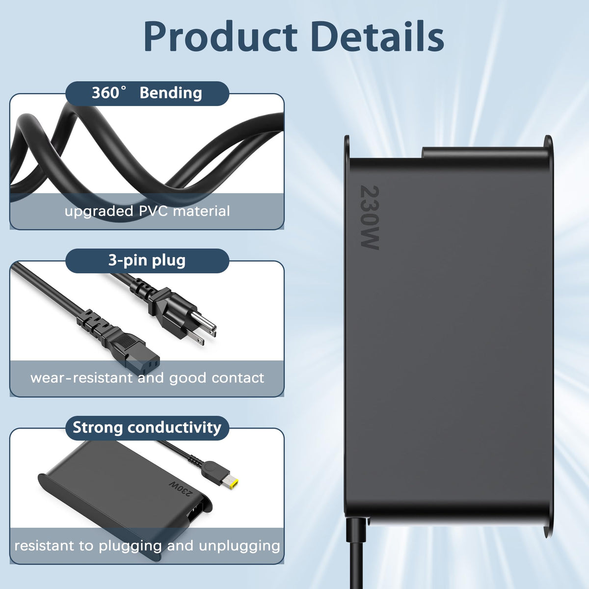 ELECBRAiN adapter connected to Legion laptop supplying stable high-wattage charging