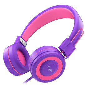 ELECDER i37 front view kids headphones in purple for classroom use.