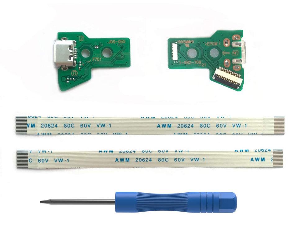 ElecGear JDS-055 front view showing two replacement micro-USB boards and screwdriver, quick fix benefit