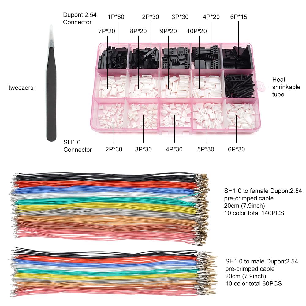 Elechawk SH1.0 to DP2.54 cables kit, 60 pieces, color variety for organized builds.