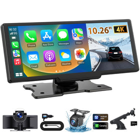 ELECROW 10.26-inch wireless CarPlay screen with front camera for clear daytime footage.