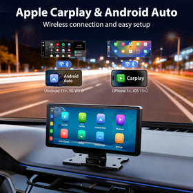 ELECROW 10.26-inch wireless CarPlay screen with rear camera for safe reversing.