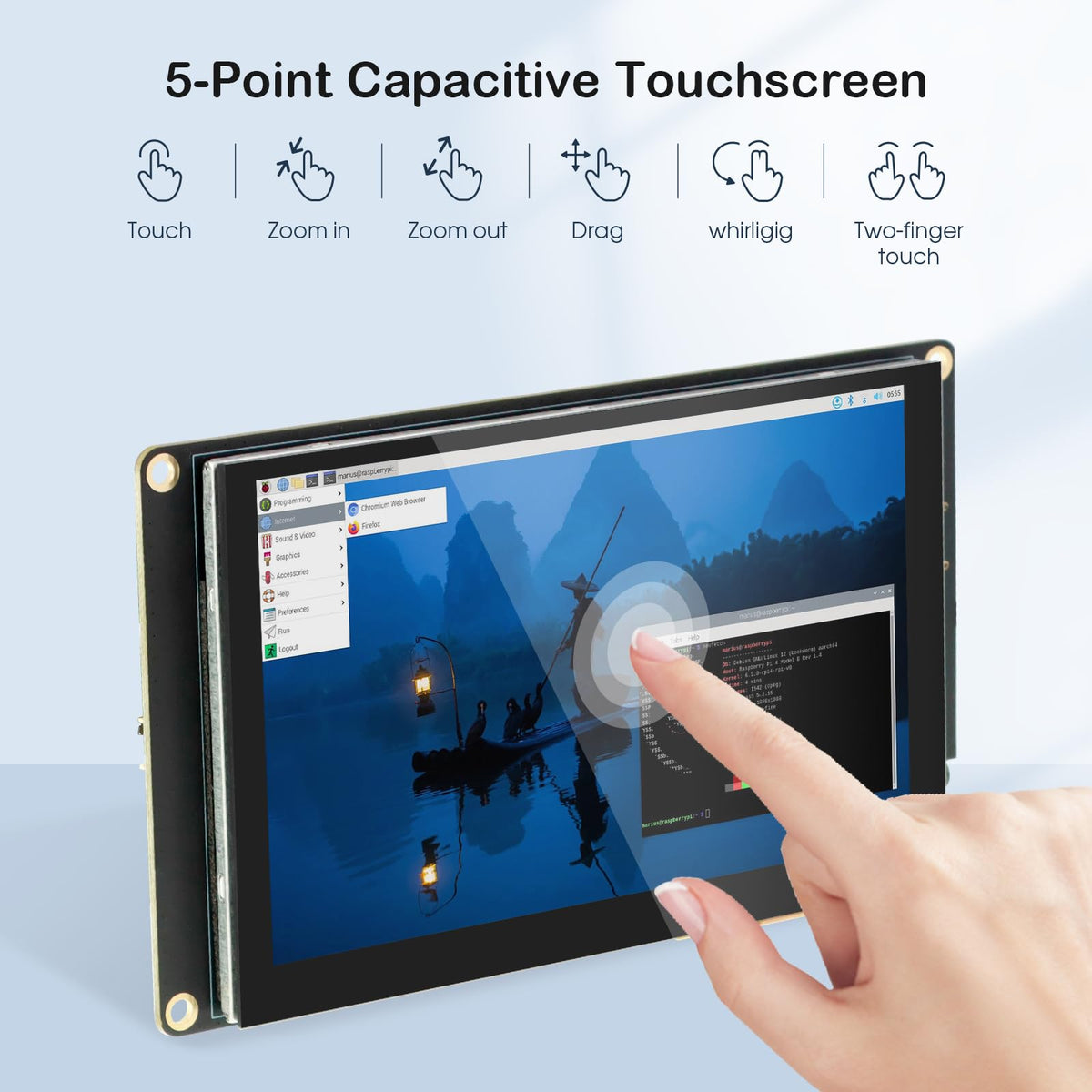 ELECROW side profile showing power button and ports for convenient control