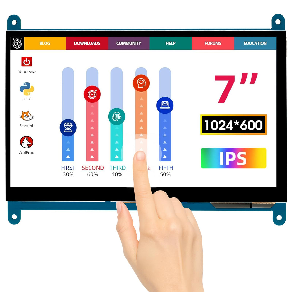 ELECROW front view of 7-inch display showing crisp colors and clear UI