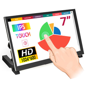 ELECROW front view of 7-inch touchscreen showing clear IPS display and benefit: crisp visuals