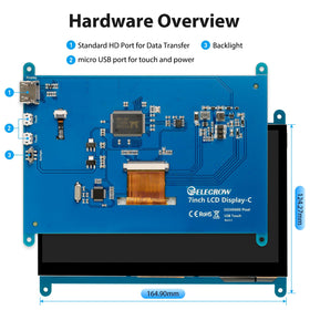 ELECROW angled display connected to Raspberry Pi demonstrating plug-and-play