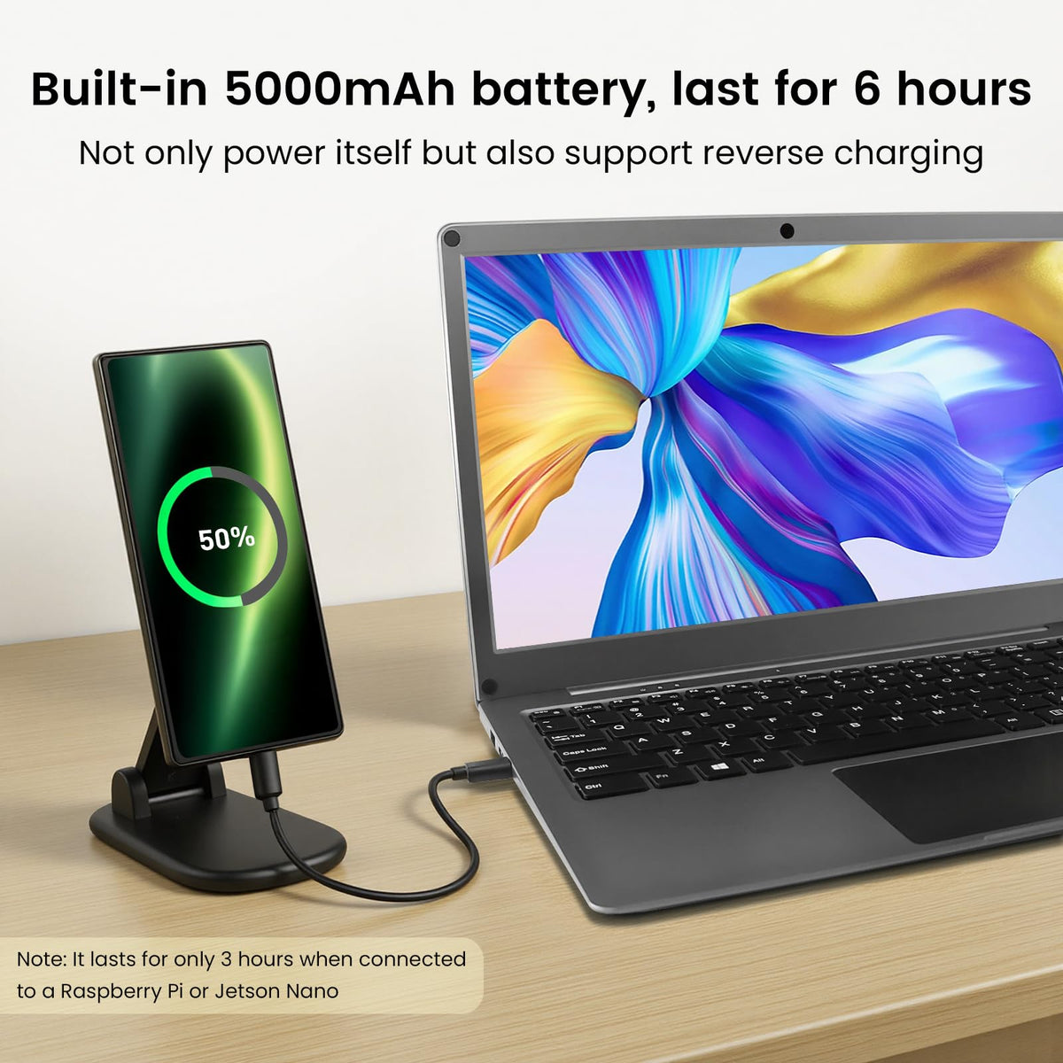 ELECROW CrowView Note built-in 5000mAh battery powers the screen and charges accessories.