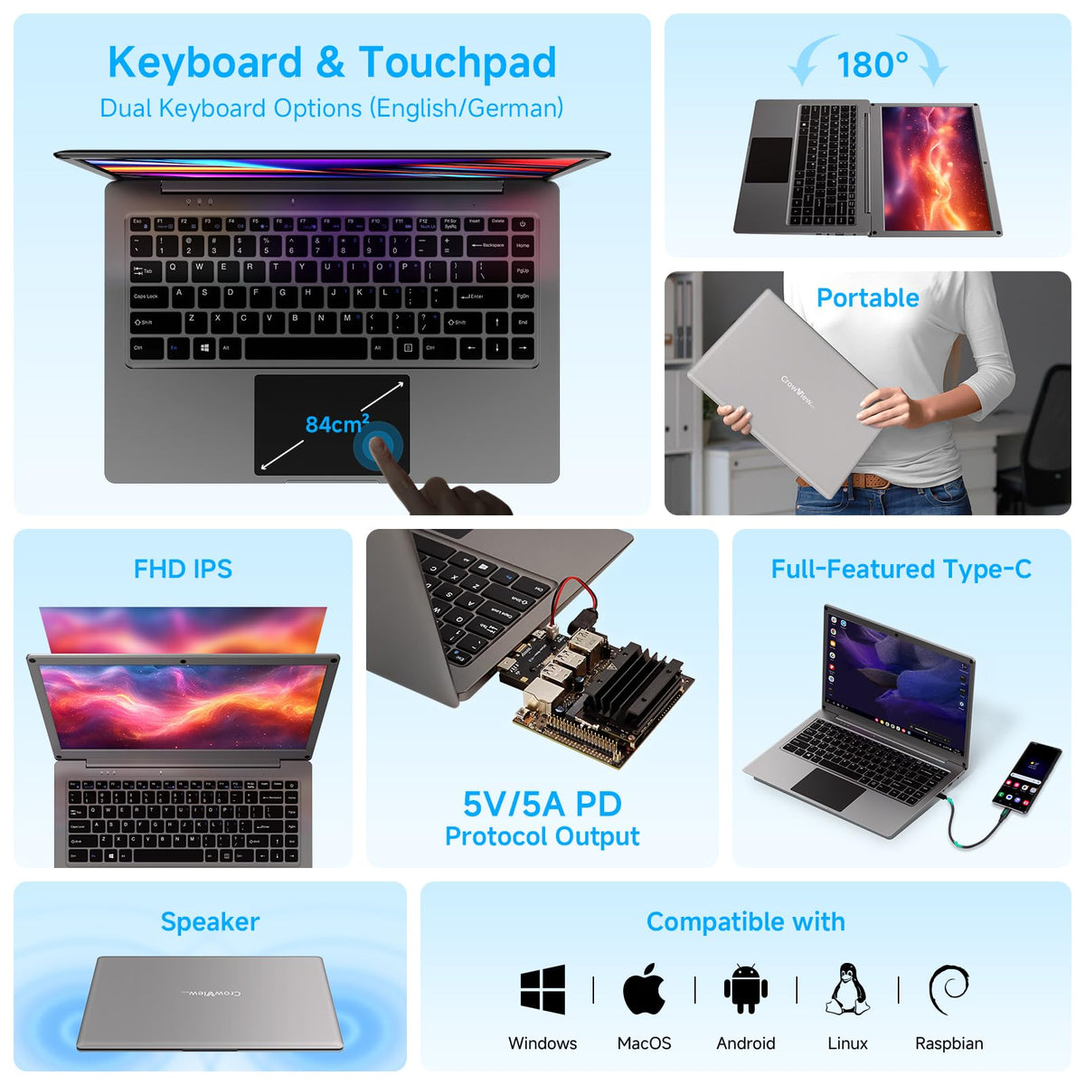ELECROW CrowView Note built-in keyboard enables instant typing anywhere.