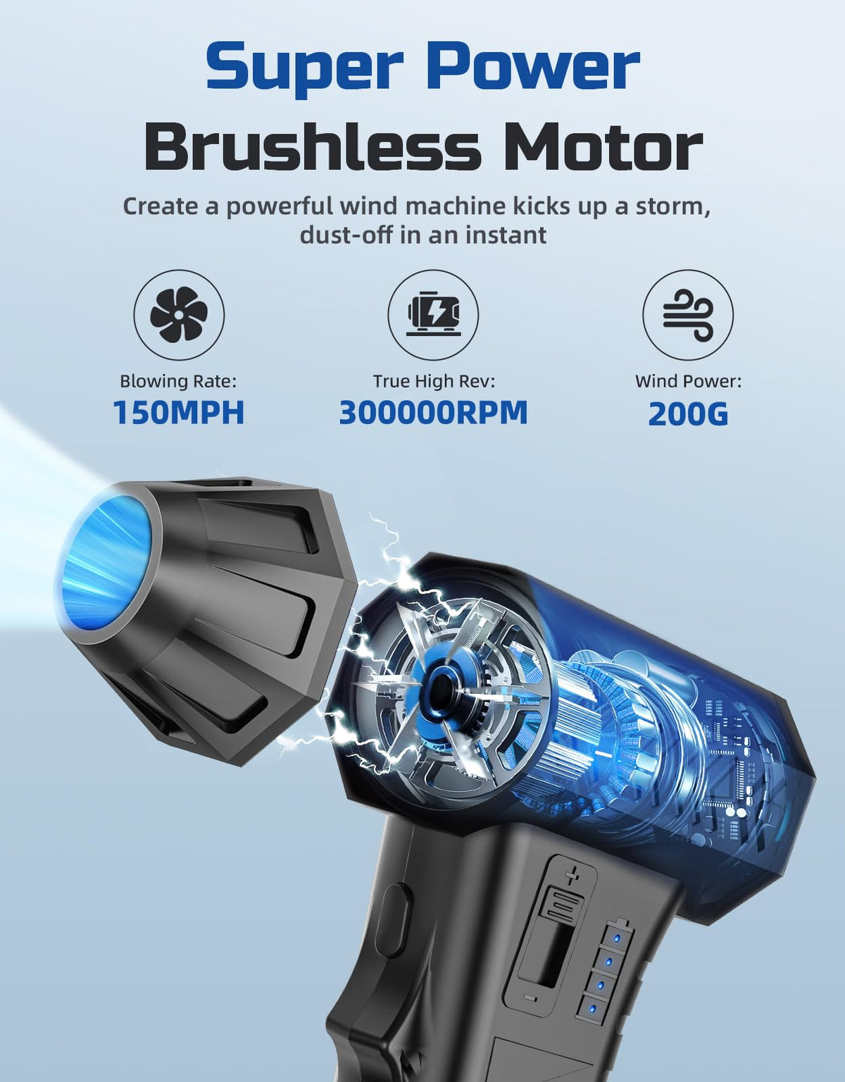 Elecshion air duster fast-charging Type-C port for quick recharges.