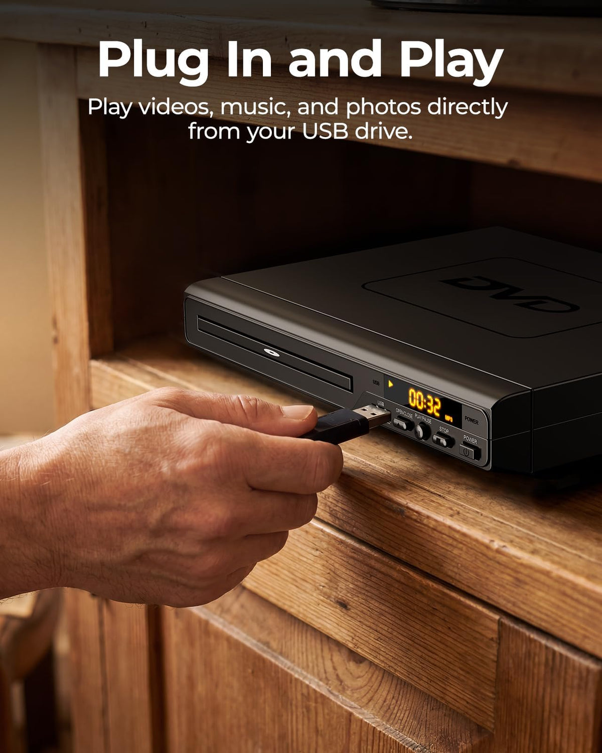 ELECTCOM PRO disc tray open with DVD loaded, quick loading benefit