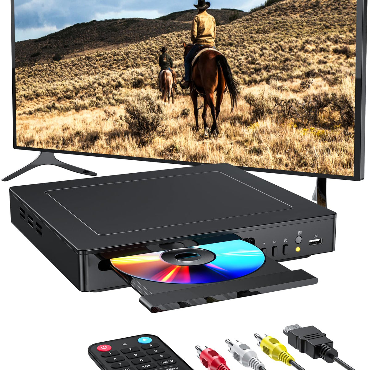 Electcom Pro DVD player with HDMI upscaling for sharper home viewing.