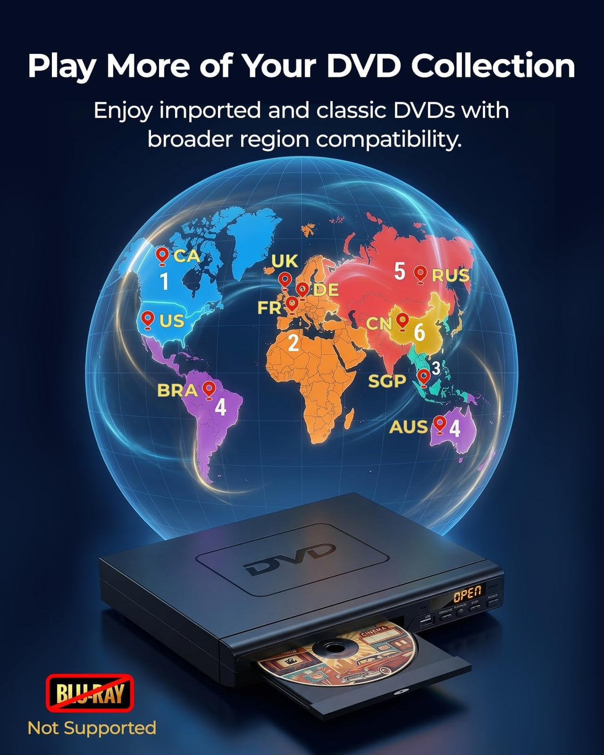ELECTCOM PRO USB port with drive showing MP3 and JPG playback convenience