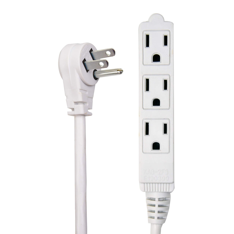 Electes flat-angled extension cord 30ft for indoor use offers space-saving convenience.