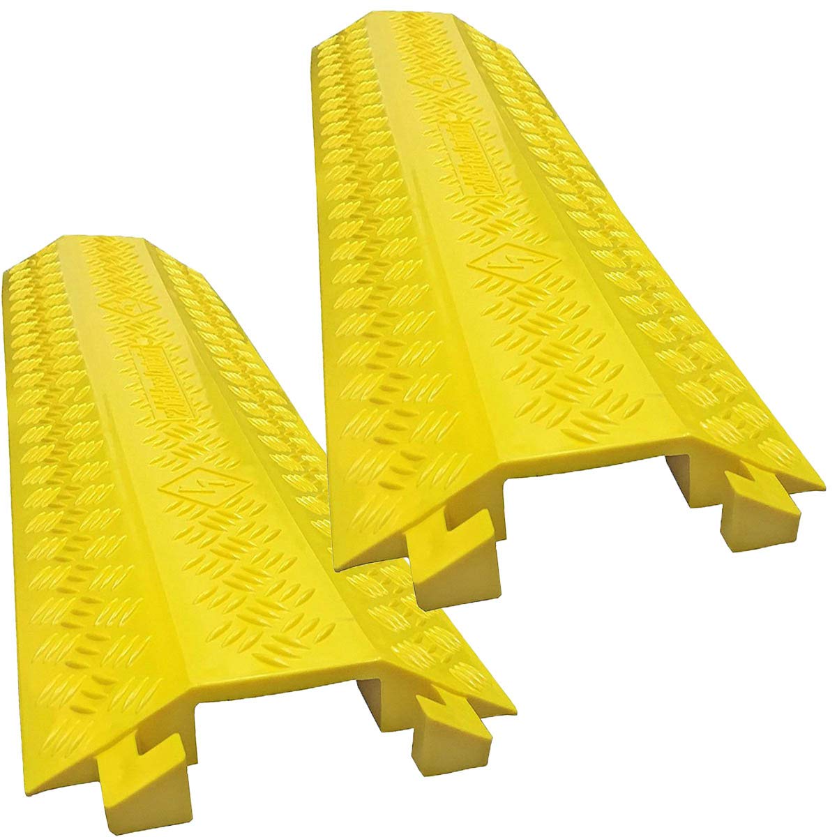 Electriduct Drop Trak yellow protector shown for easy installation across floors.