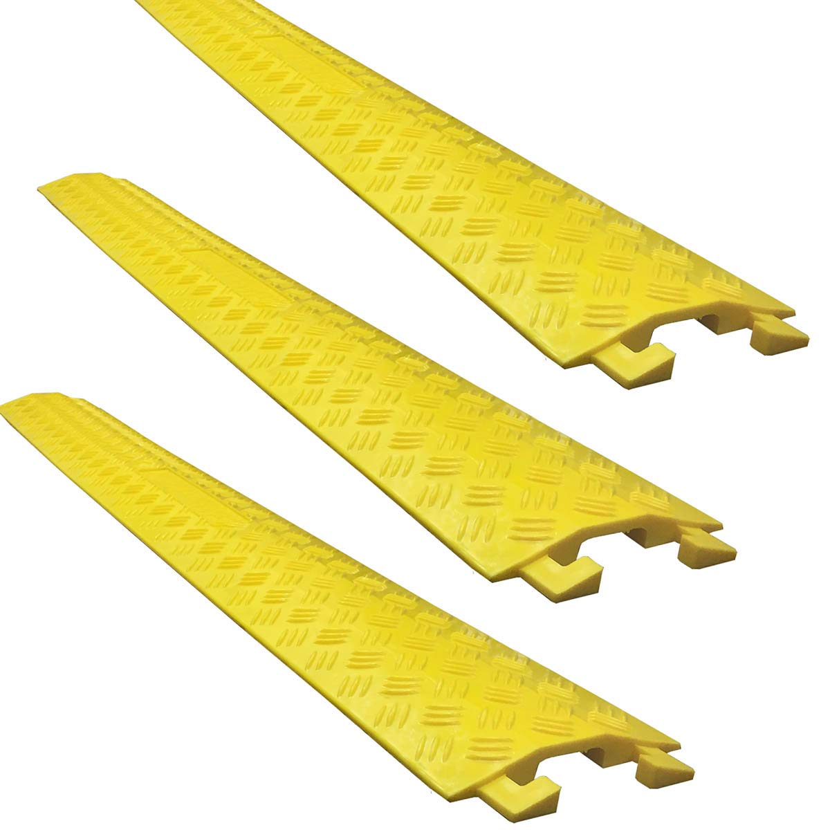 Electriduct Drop Trak small yellow cable protector indoors, showcasing durable, easy-install design for long runs