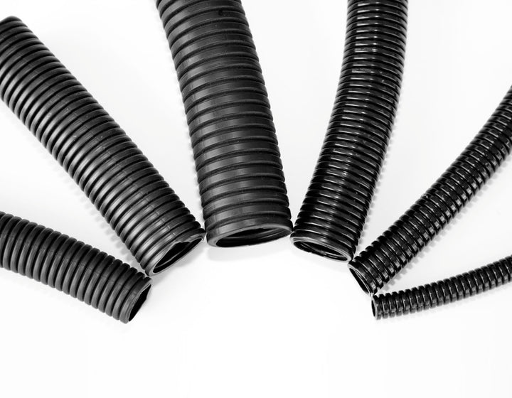 Electriduct front view of 1/4 inch non-slit loom showing length and finish, improves cable protection